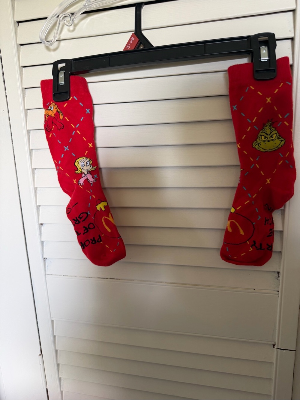 Red Grinch Themed Women's Socks - Novelty Holiday Crew
